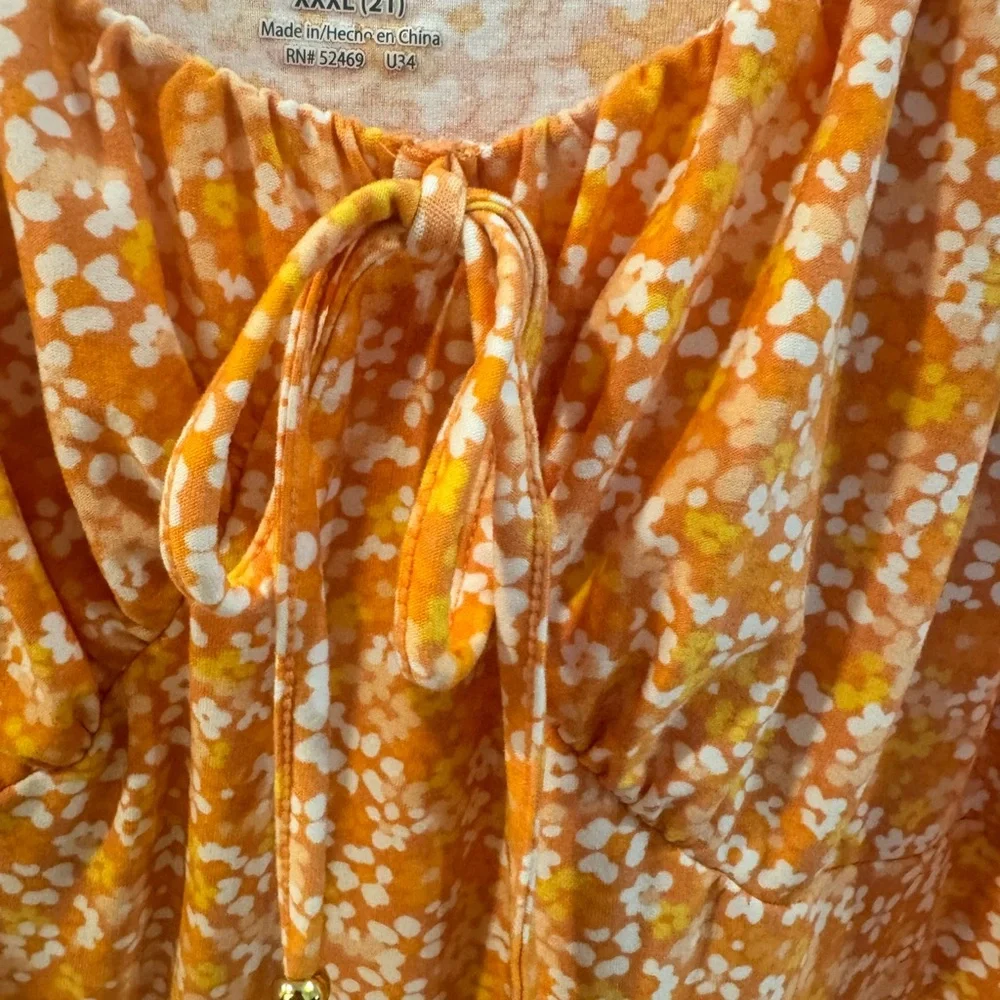 No Boundaries Orange Floral Ruffle Sleeve Peasant Top - Picture 4 of 6